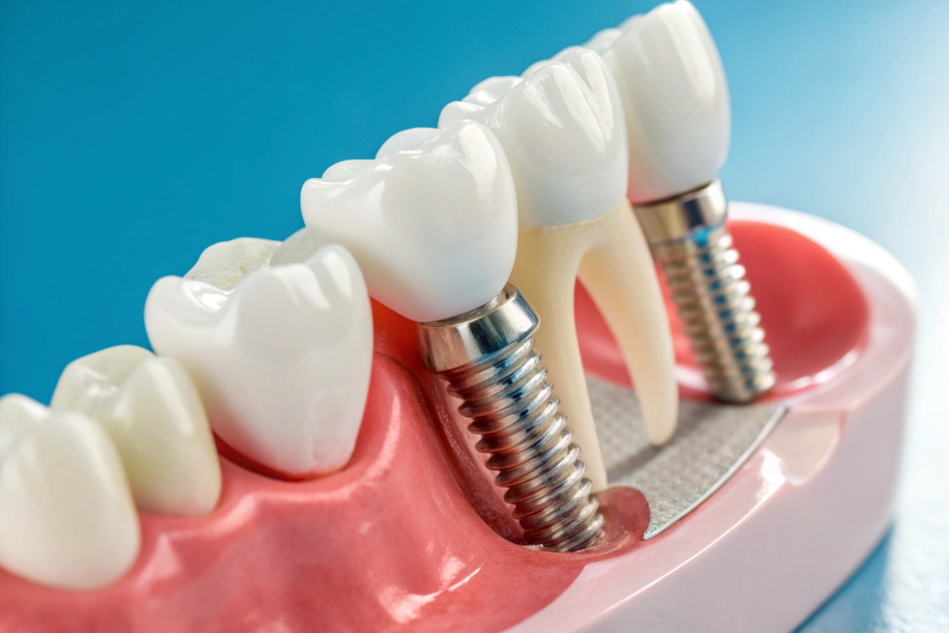 Man at dentist, mouth open, being examined with tools by gloved hands.